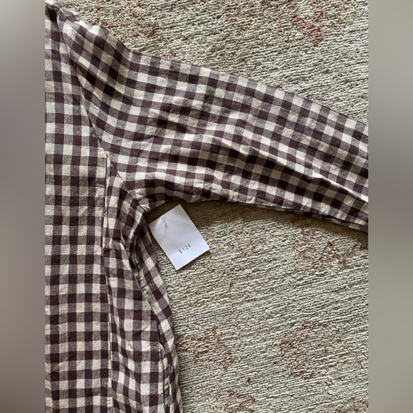 Brown Linen Gingham House Coat Button Front Dress S - Picture 6 of 6